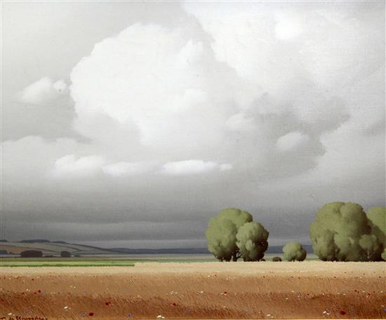 § Pierre de Clausades (1910-1976) Les Champs de Ble, Beauceron, 18 x 21.5in.